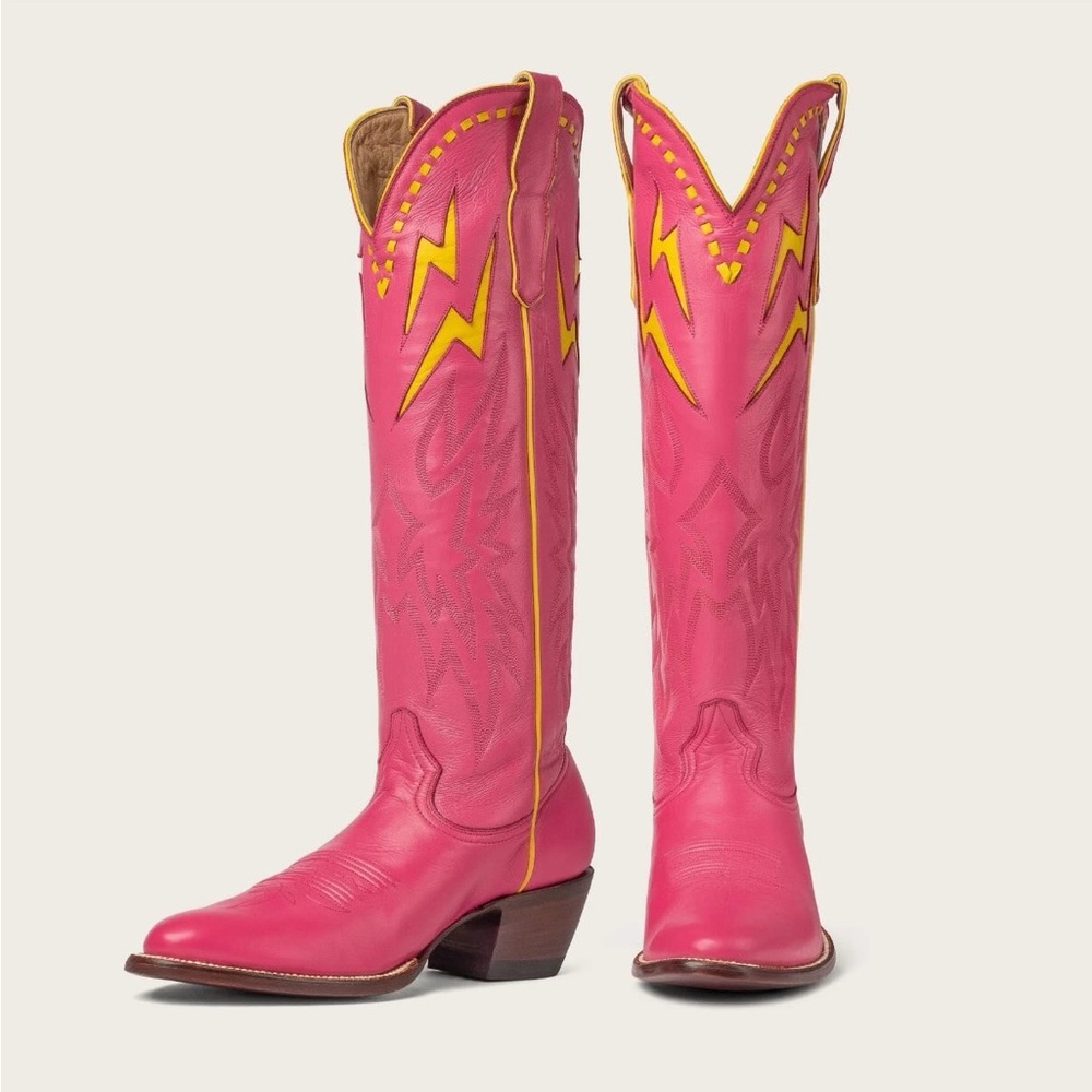 City Boots Vibrant Pink and Yellow Heeled Boots - Lightening Bolt sz 9